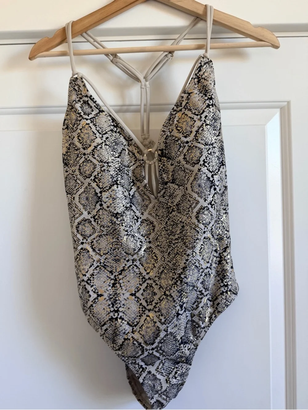 bebe Snake-Print One Piece Swimsuit in Neutral Tones